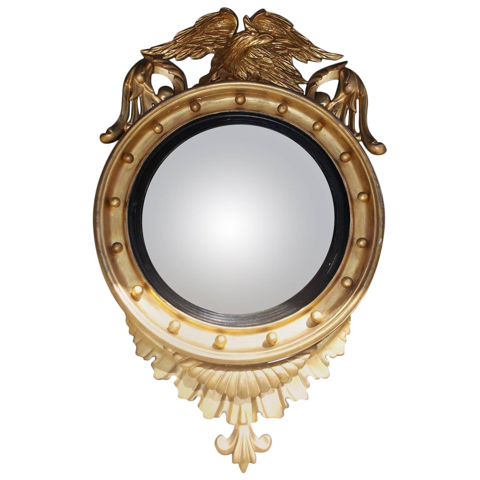 American Federal Gilt Convex Mirror with Perched Eagle, Circa 1820