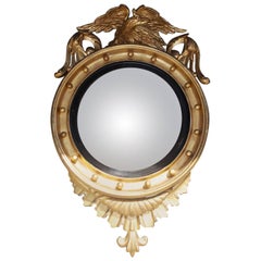 Antique American Federal Gilt Convex Mirror with Perched Eagle, Circa 1820