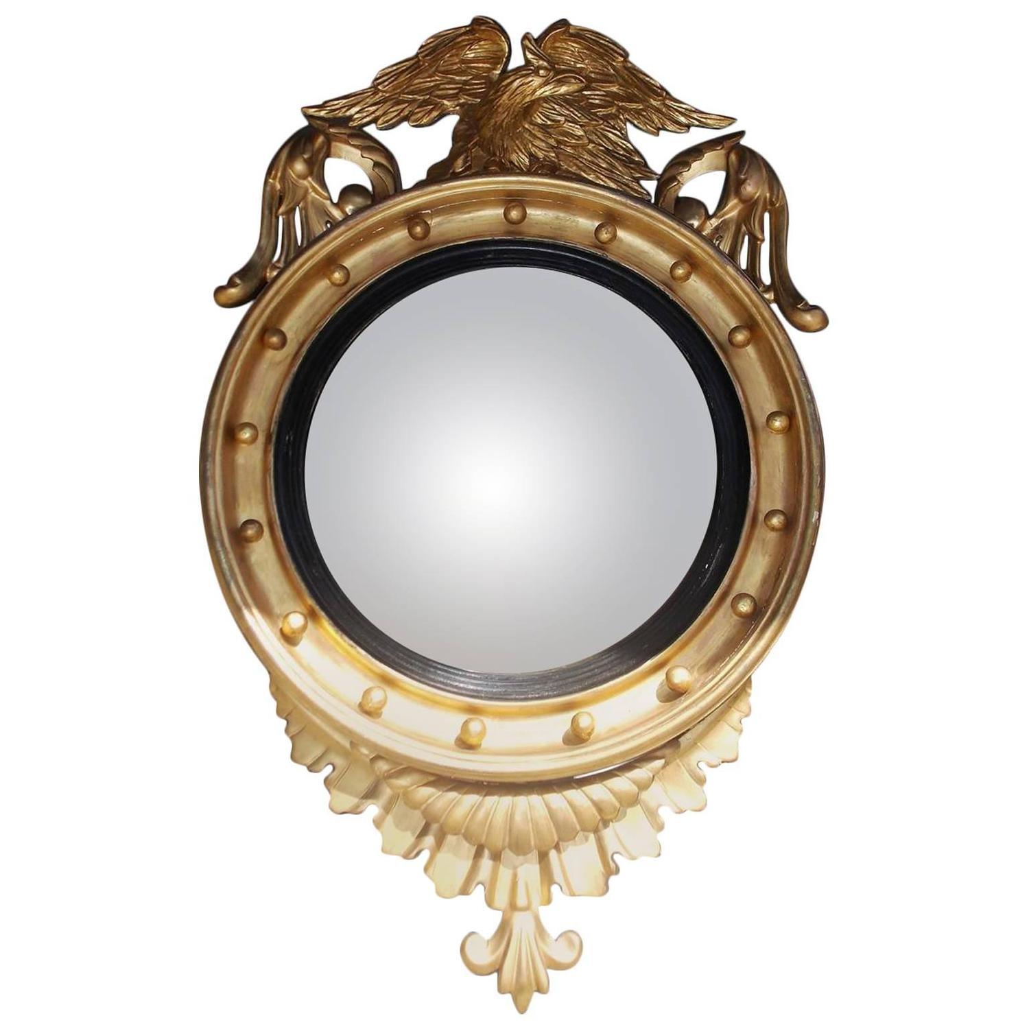 American Federal Gilt Convex Mirror with Perched Eagle, Circa 1820 For Sale at 1stdibs