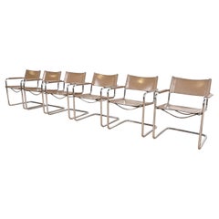 Matteo Grassi Mid-Century Modern Bauhaus Italian Leather and Chrome Chairs