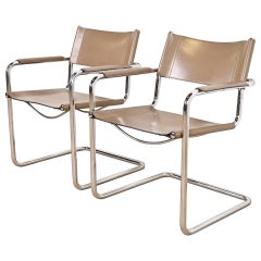 Matteo Grassi Mid-Century Modern Bauhaus Italian Leather and Chrome Chairs