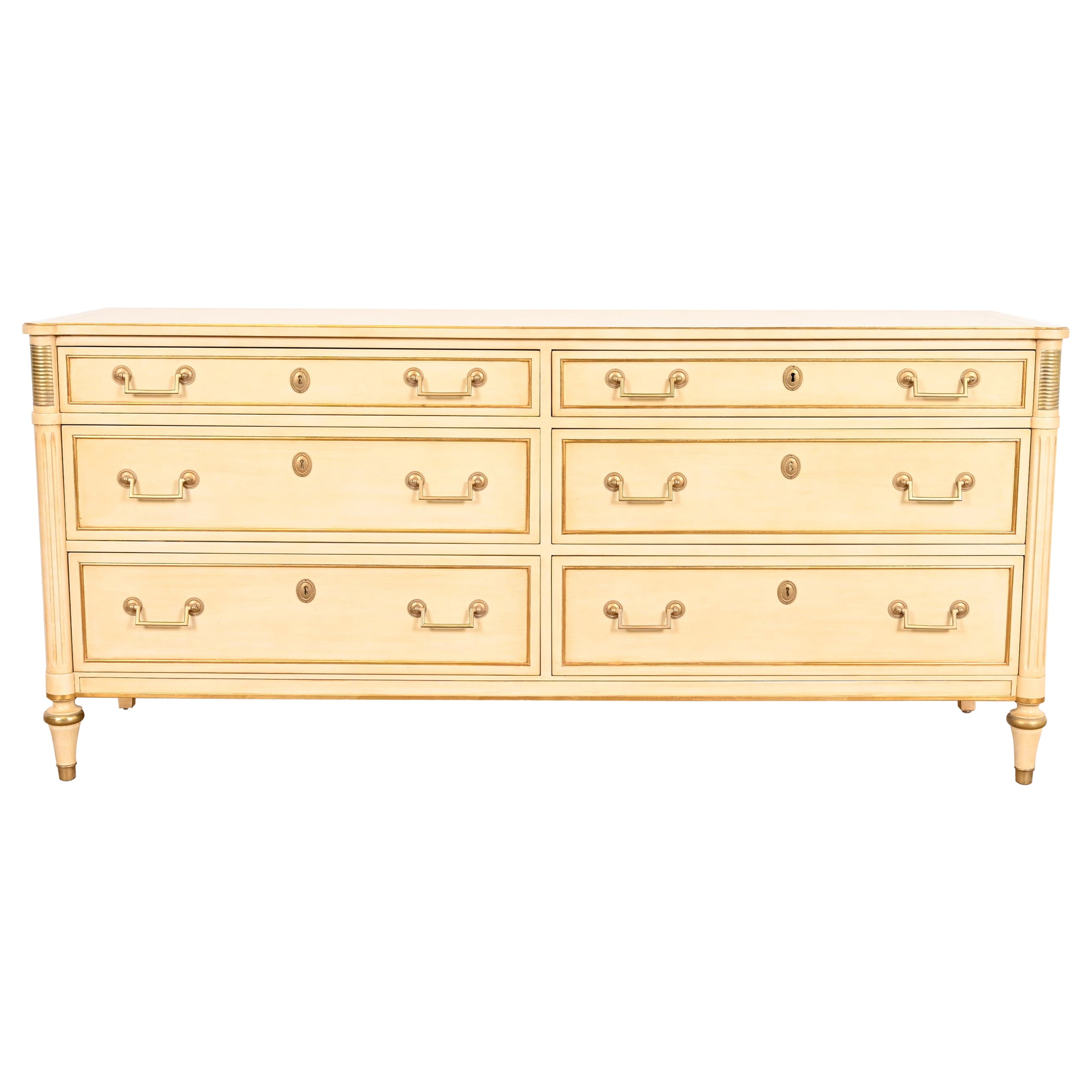 Kindel Furniture French Regency Louis XVI Cream Lacquered Parcel Gilt Dresser