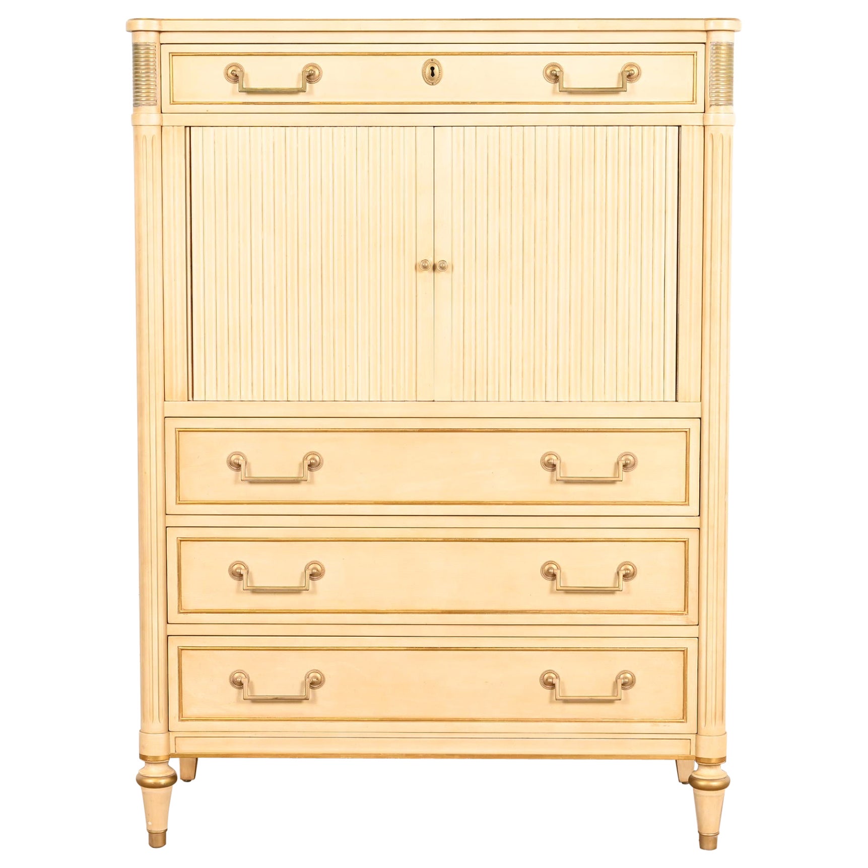 Kindel Furniture French Regency Louis XVI Cream Lacquered Gentleman's Chest