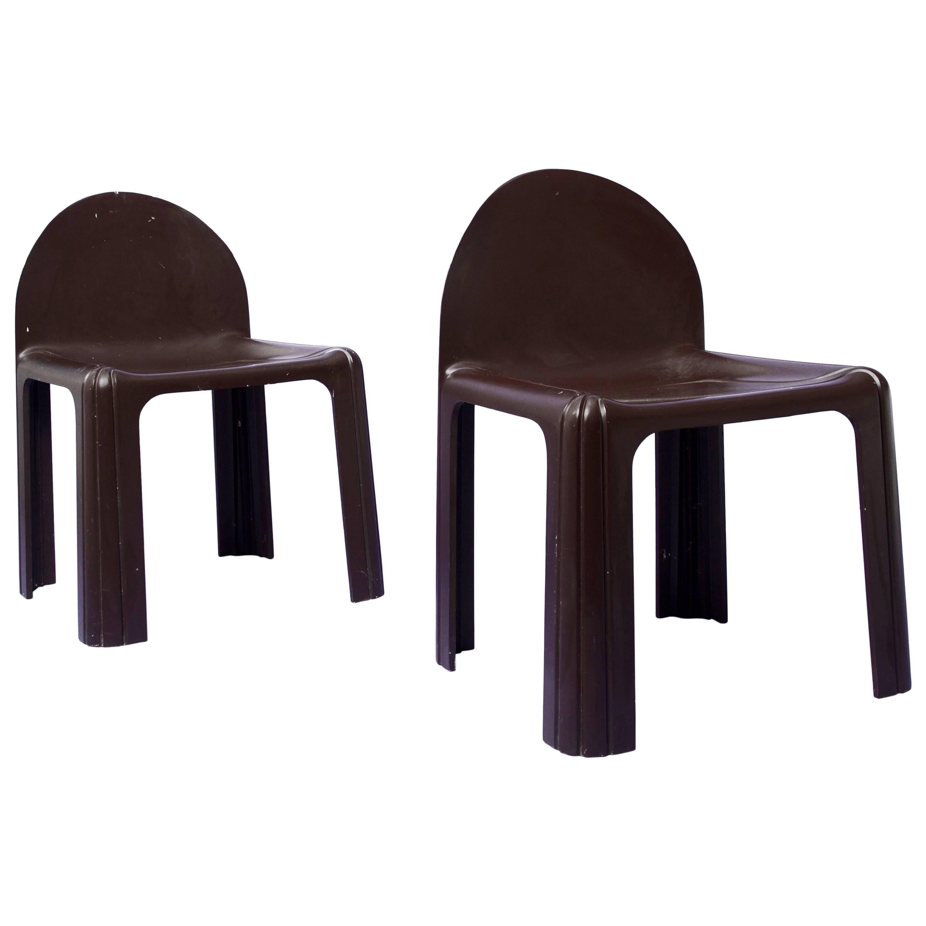 1968, Gae Aulenti, Kartell, Pair of "4854" Brown Chairs For Sale