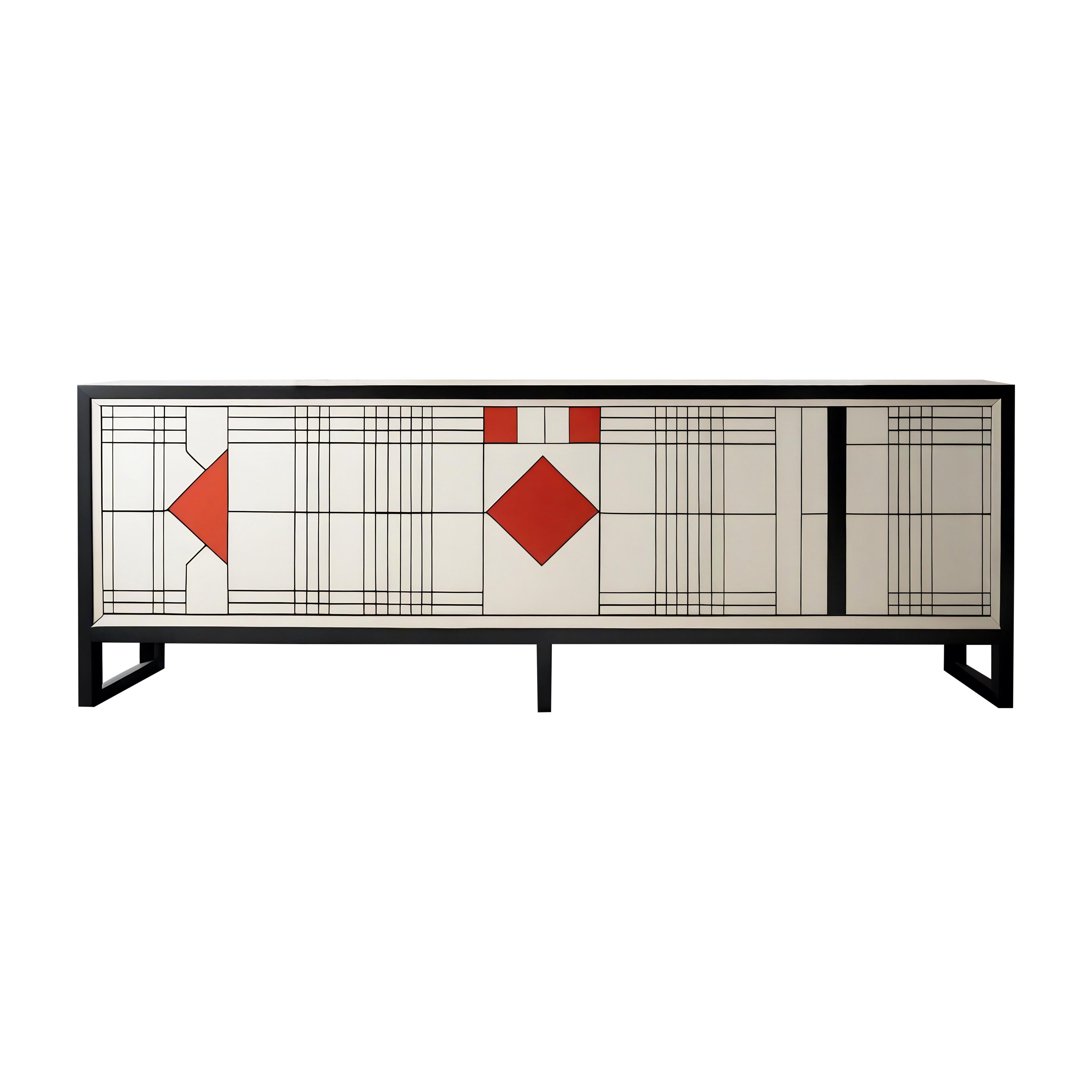 DS Media Console, Credenzas Inspired by De Stijl, Handcrafted by Artisanal