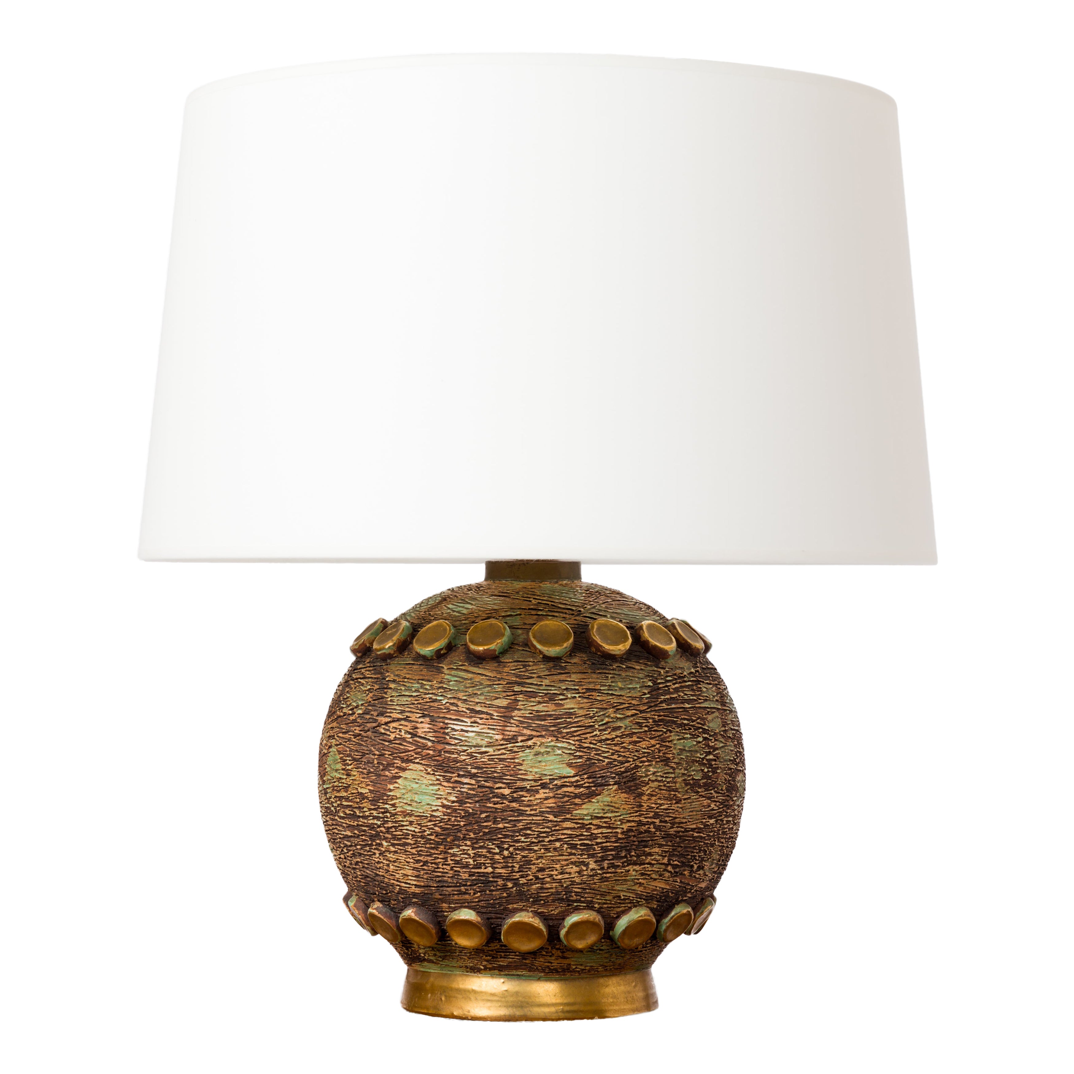 Art Deco Schattierungen von Grün & vergoldete Punkte Keramik Tischlampe - Frankreich 1930er Jahre im Angebot