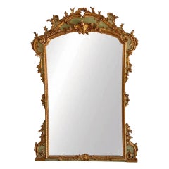 Grande specchio francese del XIX secolo in legno dipinto di verde e dorato