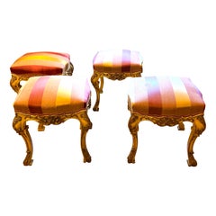 Antique Rare Set of Four Gilt wood and Painted  Stools, Italy, 19th Century