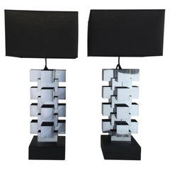 Lampes de table cubistes chromées de style brutaliste « Mid-Century Modern » signées Curtis Jeré, années 1970