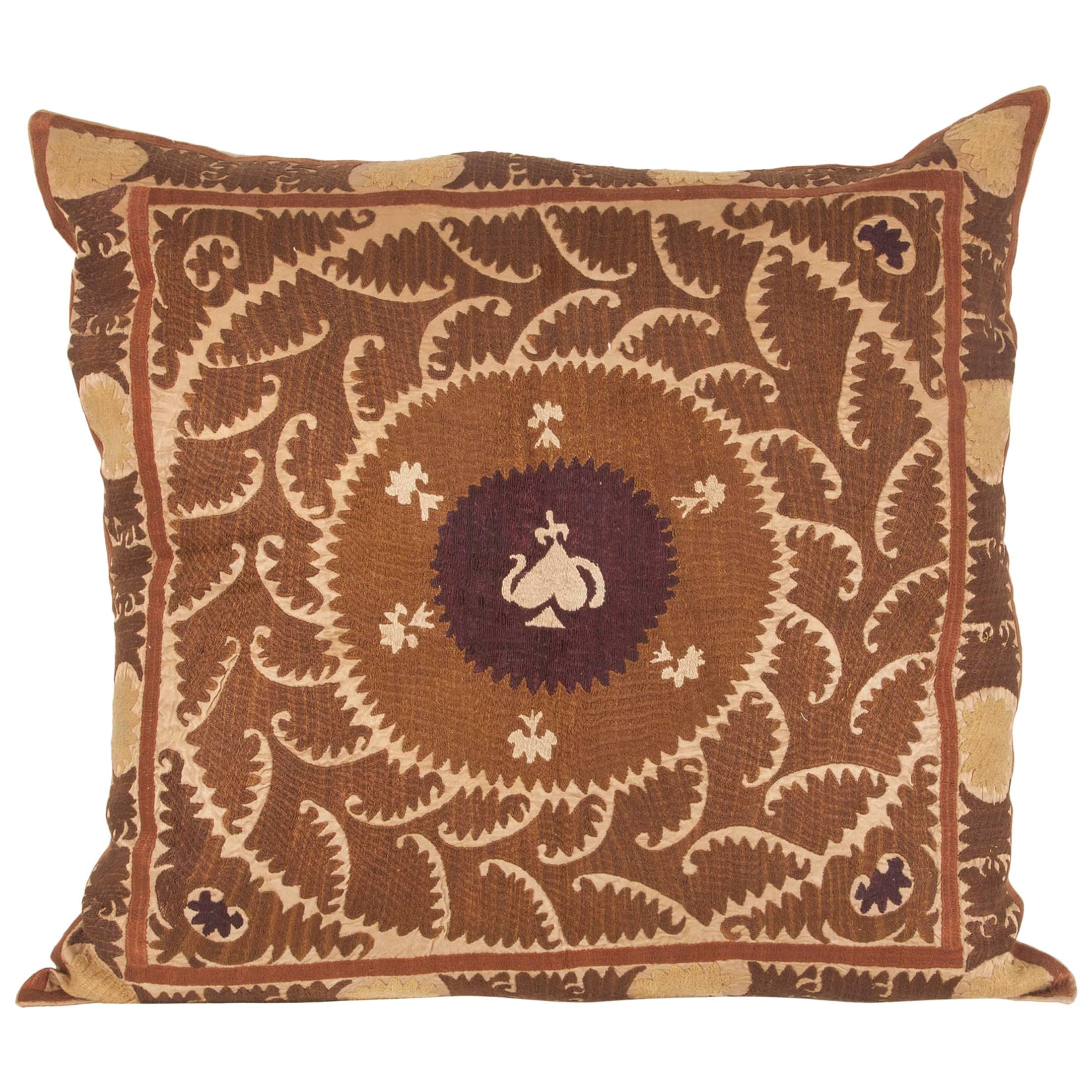 Vintage Uzbek Embroidered Pillow, Central Asia, 1960-1970 For Sale