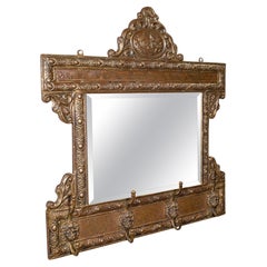 Antique Hallway Valet Mirror, Dutch, Brass, Reception, Wall, Edwardian, C.1910