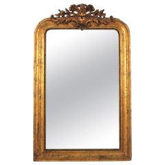 Louis Philippe Gold Leaf Giltwood Mirror with Foliage Crest
