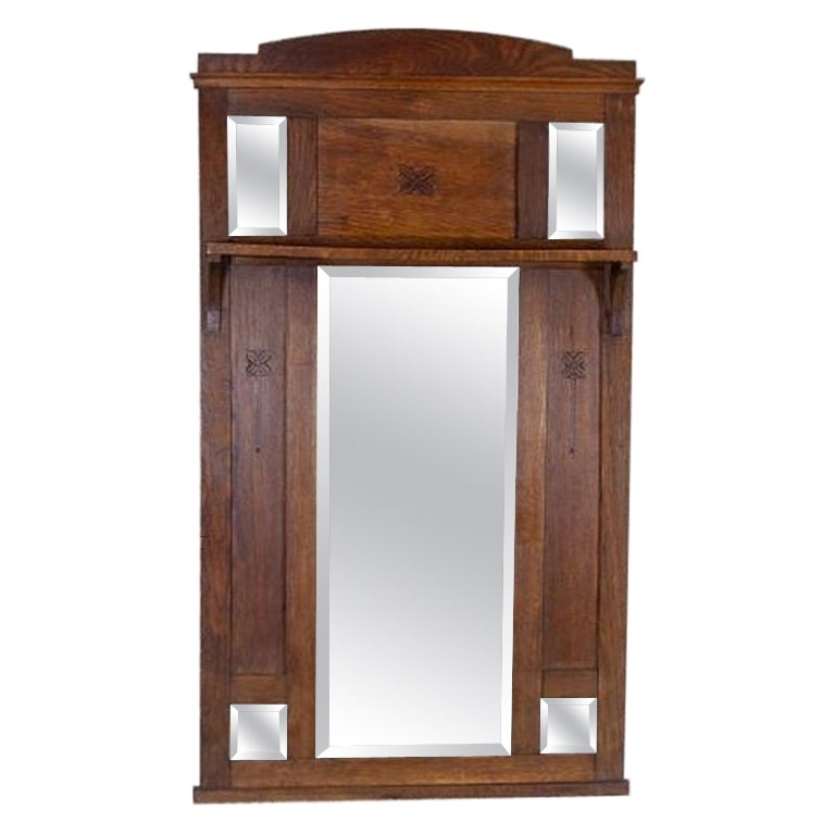 Art Nouveau Wall Mirror in Oak Frame, Early 20th Century
