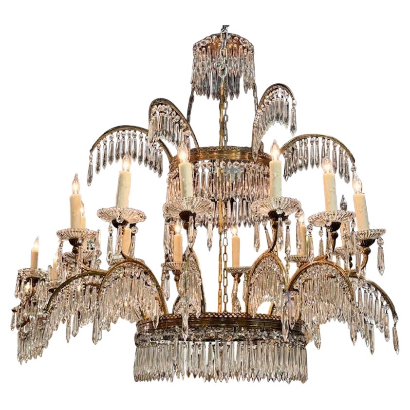 Lustre français Maison Jansen en bronze doré et cristal