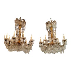 Pair of 19th Century Italian Giltwood and Crystal Chandeliers
