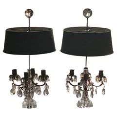 Pair of French Rock Crystal Girandole Lamps