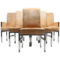 Suede and chrome mid-century dining chairs in the style of Pace Collection.