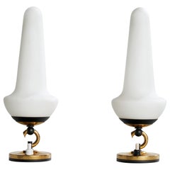 Designer italiano, lampade da tavolo, ottone, metallo, vetro, Italia, anni '60