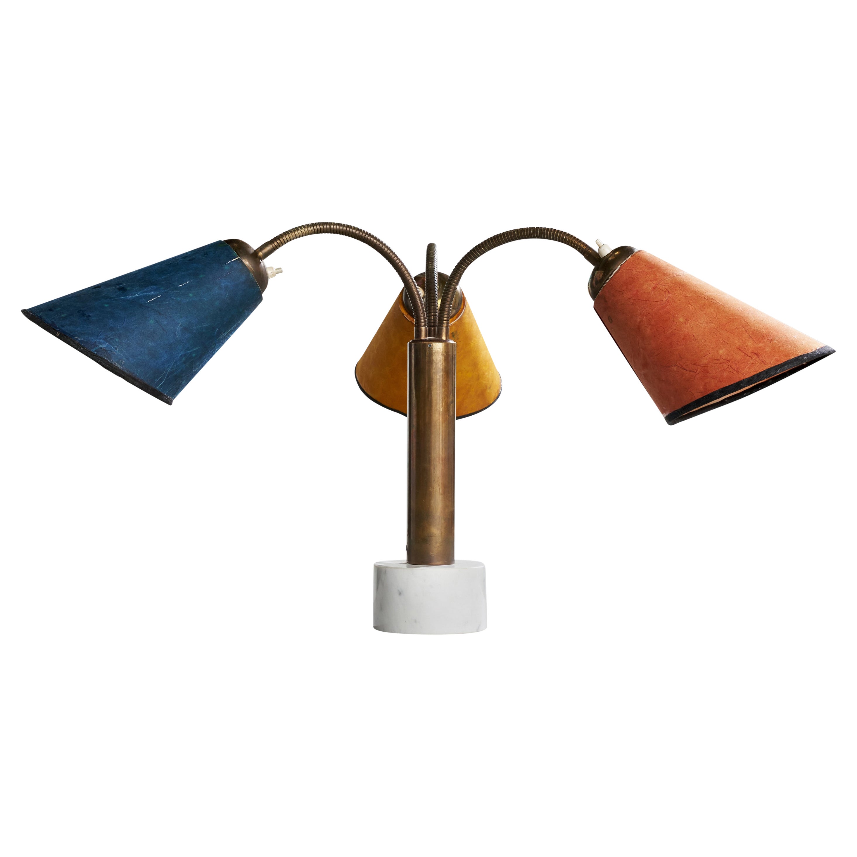Lampada da tavolo di design italiano, ottone, marmo, carta, Italia, anni '50 in vendita