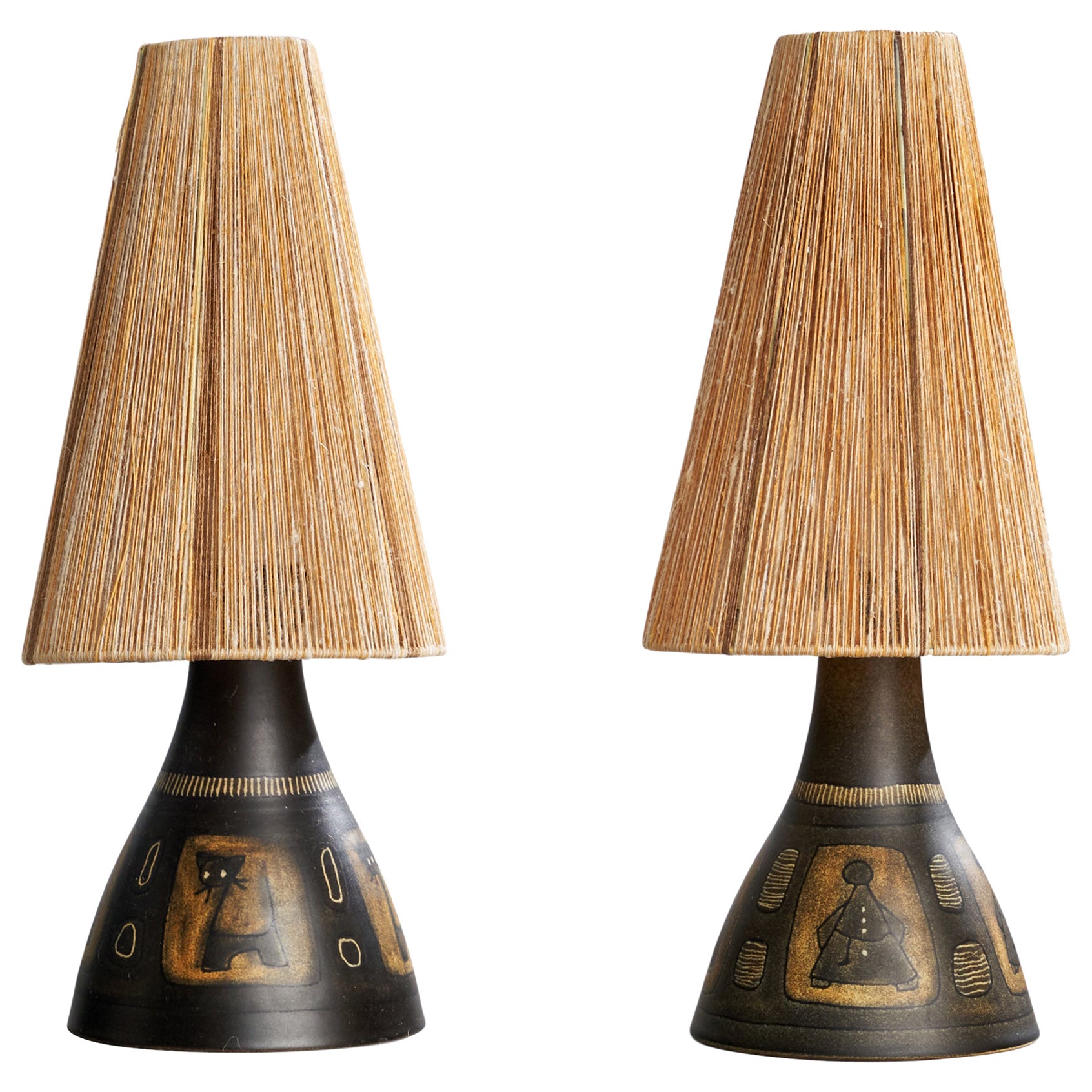 Munk Keramik, Tischlampen, Keramik, Stoff, Schweden, 1960er Jahre im Angebot