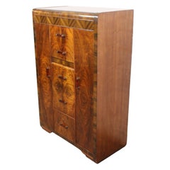 Antique Art Deco Waterfall Burl Wardrobe by Tri-Bond