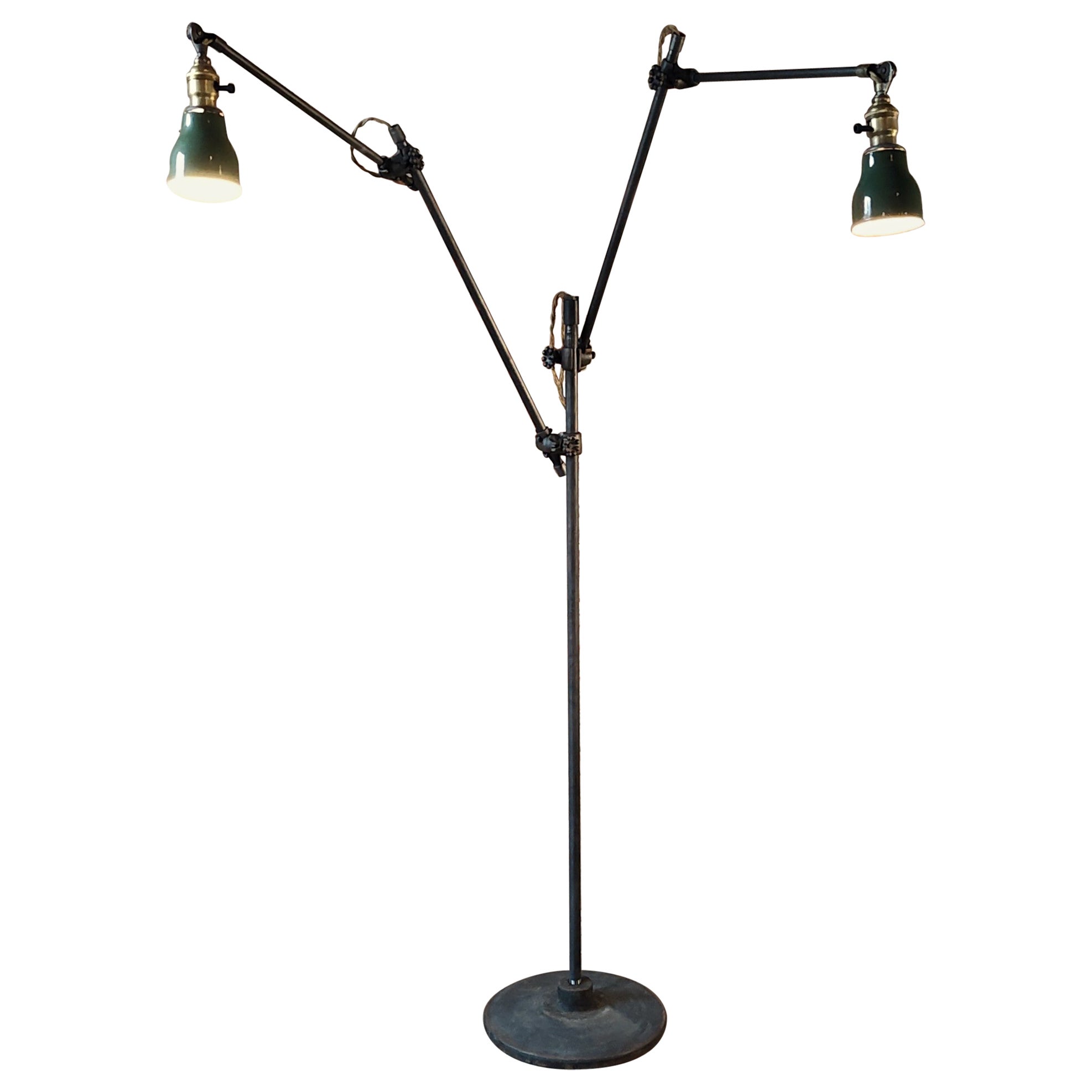 Vintage Industrial Doppelarm Stehlampe im Angebot