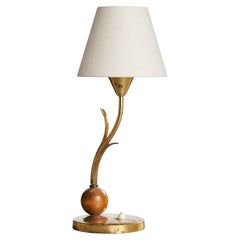E. Hansson, lampe de bureau, laiton, chêne, tissu, Suède, années 1940