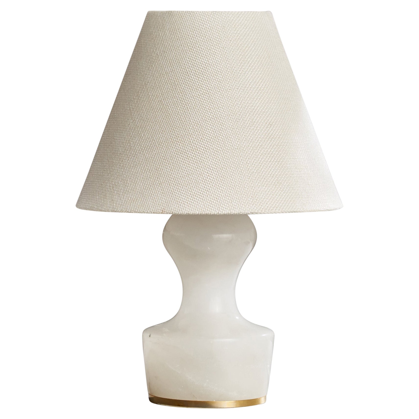 Italian Designer, Table Lamp, Alabaster, Brass, Italy, 1950s