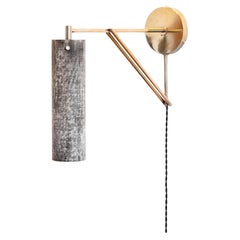 Modern Armed Sconce Linen Micarta, Polished Brass, Plug-in with Switch, Mutuus