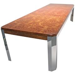 Pace Collection Dining Table in Burl Maple and Chrome