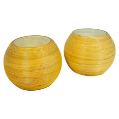 Vintage Pair of Pencil Reed & Glass Side Tables