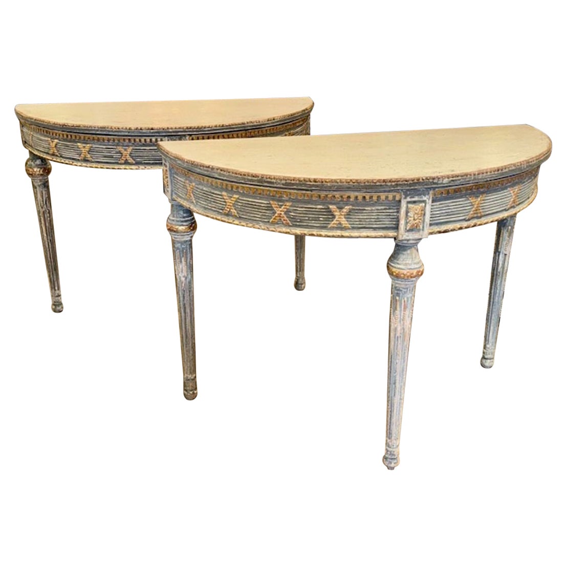 Pair of Gustavian Painted Demi-Lune Consoles