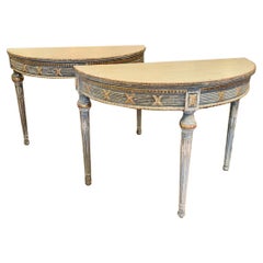 Pair of Gustavian Painted Demi-Lune Consoles