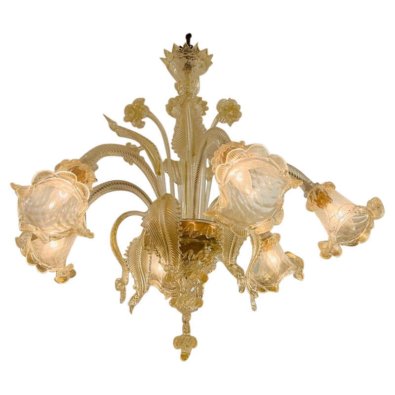 Barovier&Toso Murano glass Pair (2) chandeliers with gold and flowers circa 1950