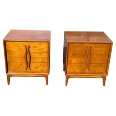 A pair of Mid-Century Modern 3 Drawer Sculptural Nightstands