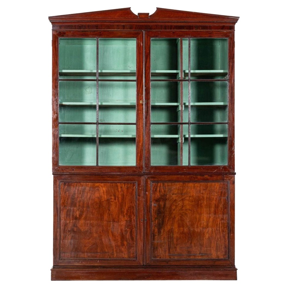 Large English George III Mahogany Glazed Linen Press Cabinet