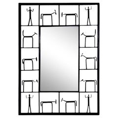 Exceptionnel Miroir Iconique des années 1950 Frederick Weinberg en Fer Forgé Brutaliste
