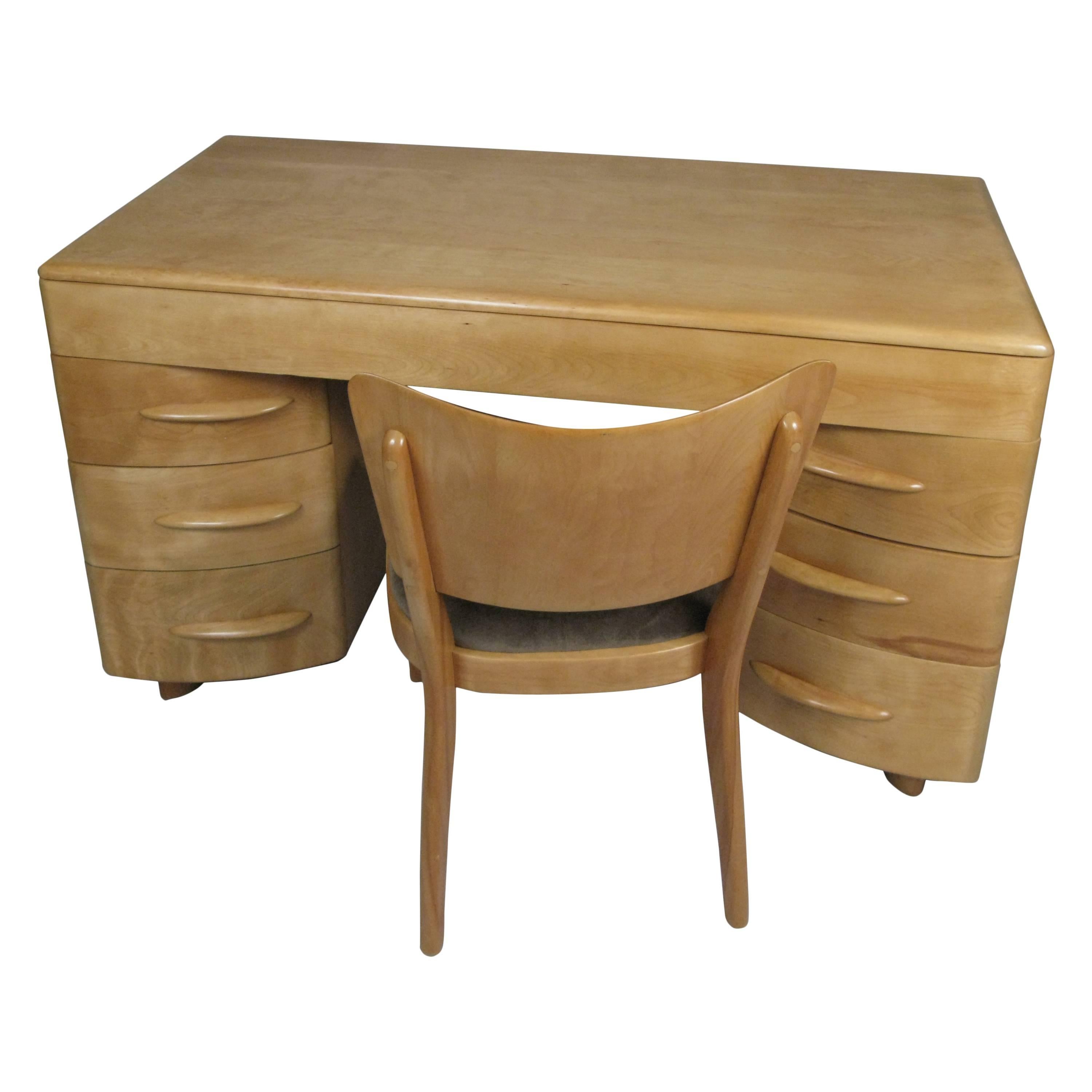 Vintage 1950s Birch Kneehole Desk & Chair by Heywood Wakefield
