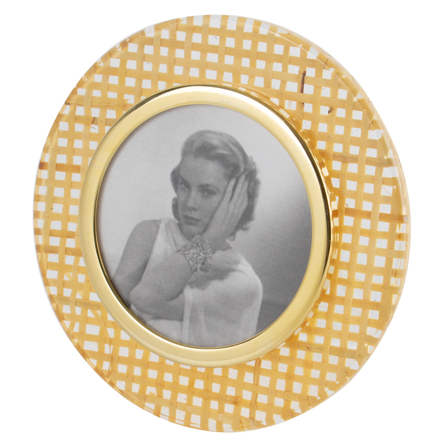 Lucite, Rattan and Aluminum Picture Frame, Italy circa 1970 For Sale