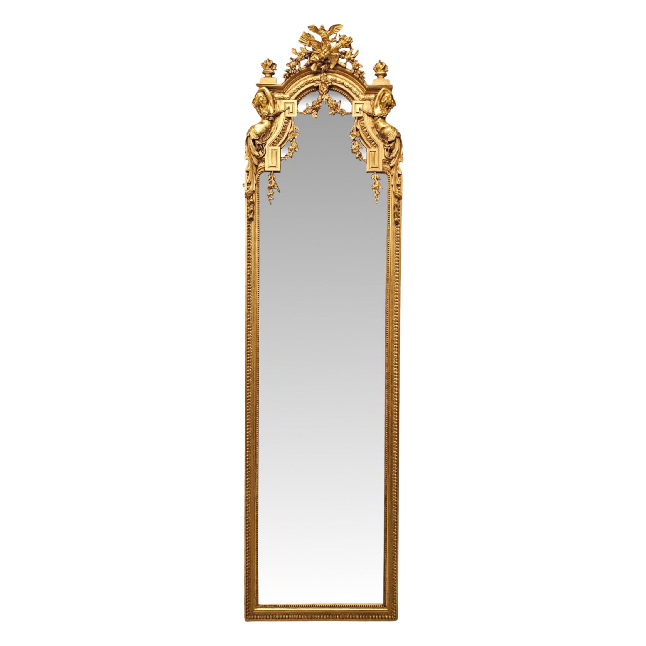 19. Jahrhundert  Hoher und schmaler Spiegel aus Giltwood für Ankleide, Pier oder Flur