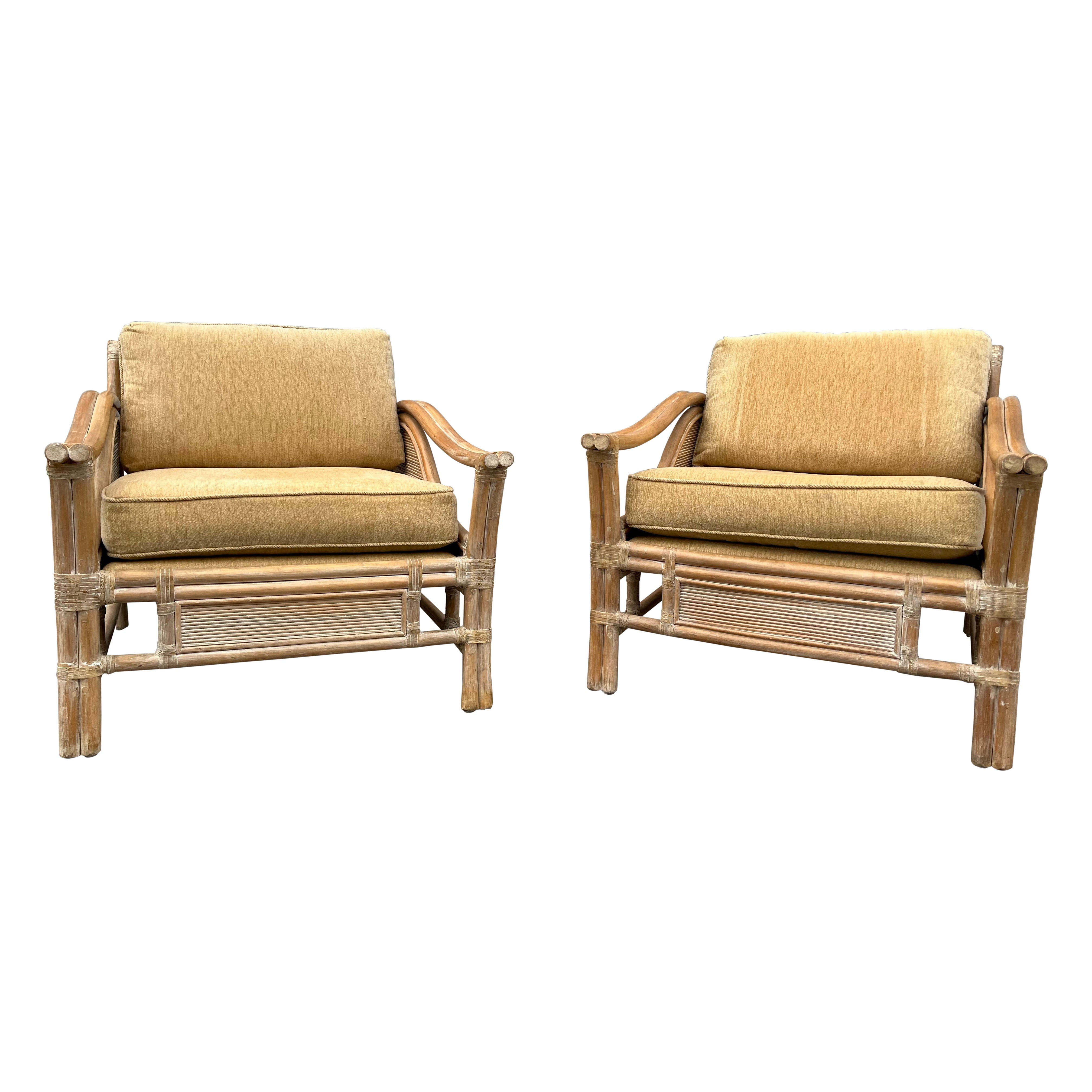 A Pair of Coastal Style Rattan Lounge Chairs Is the McGuire's Manner. C. 1980s