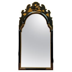 Mid-Century English Georgian Style Black Lacquer & Gilt Chinoiserie Mirror