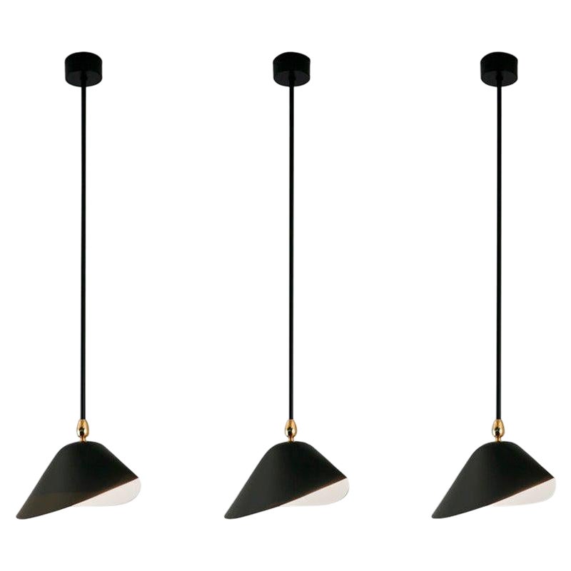 Set di tre lampade da soffitto Bibliothèque nere di Serge Mouille, stile metà secolo moderno in vendita