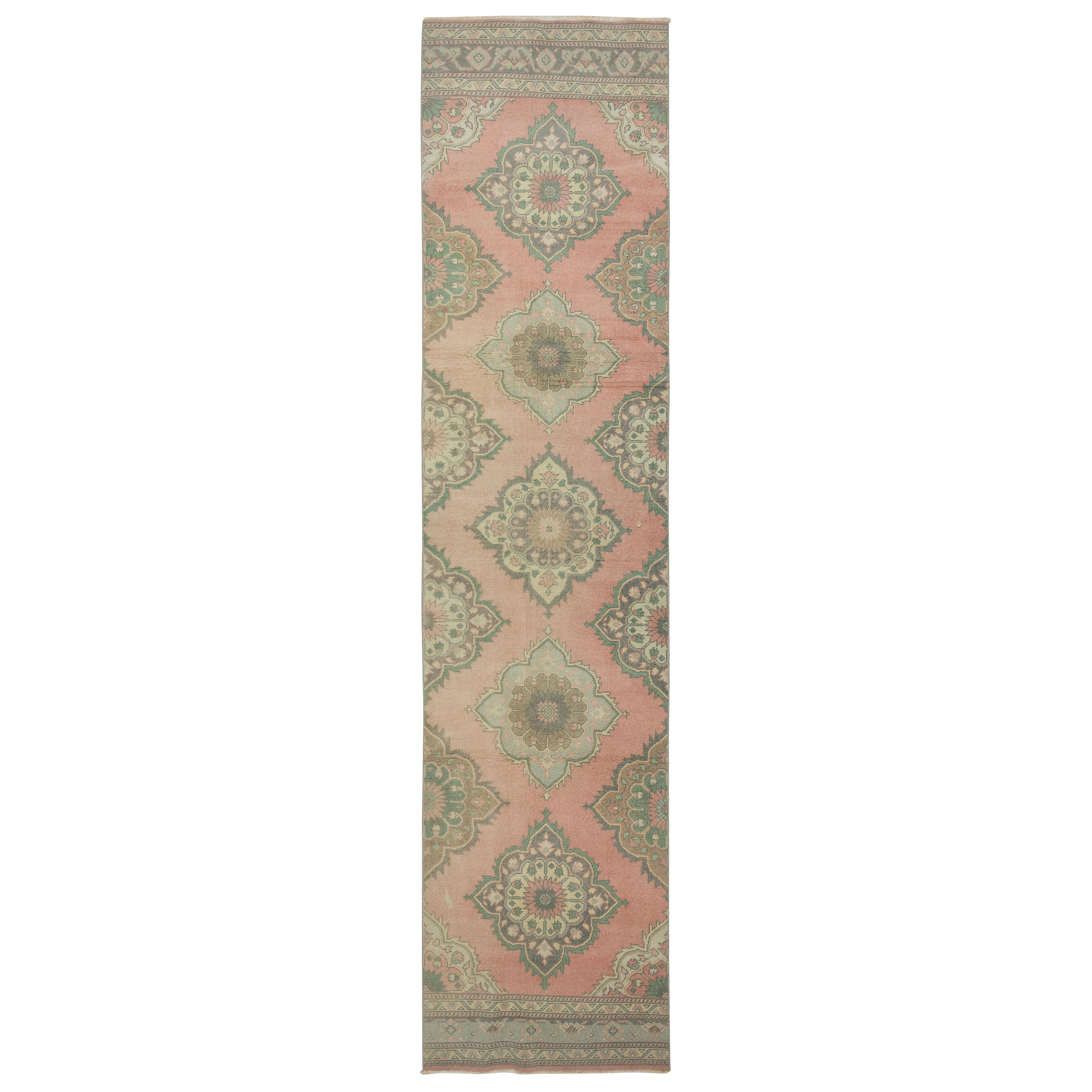 3'x13'2'' Tapis de couloir fait main. Tapis de cuisine. Tapis de couloir. Tapis d'escalier des années 1960