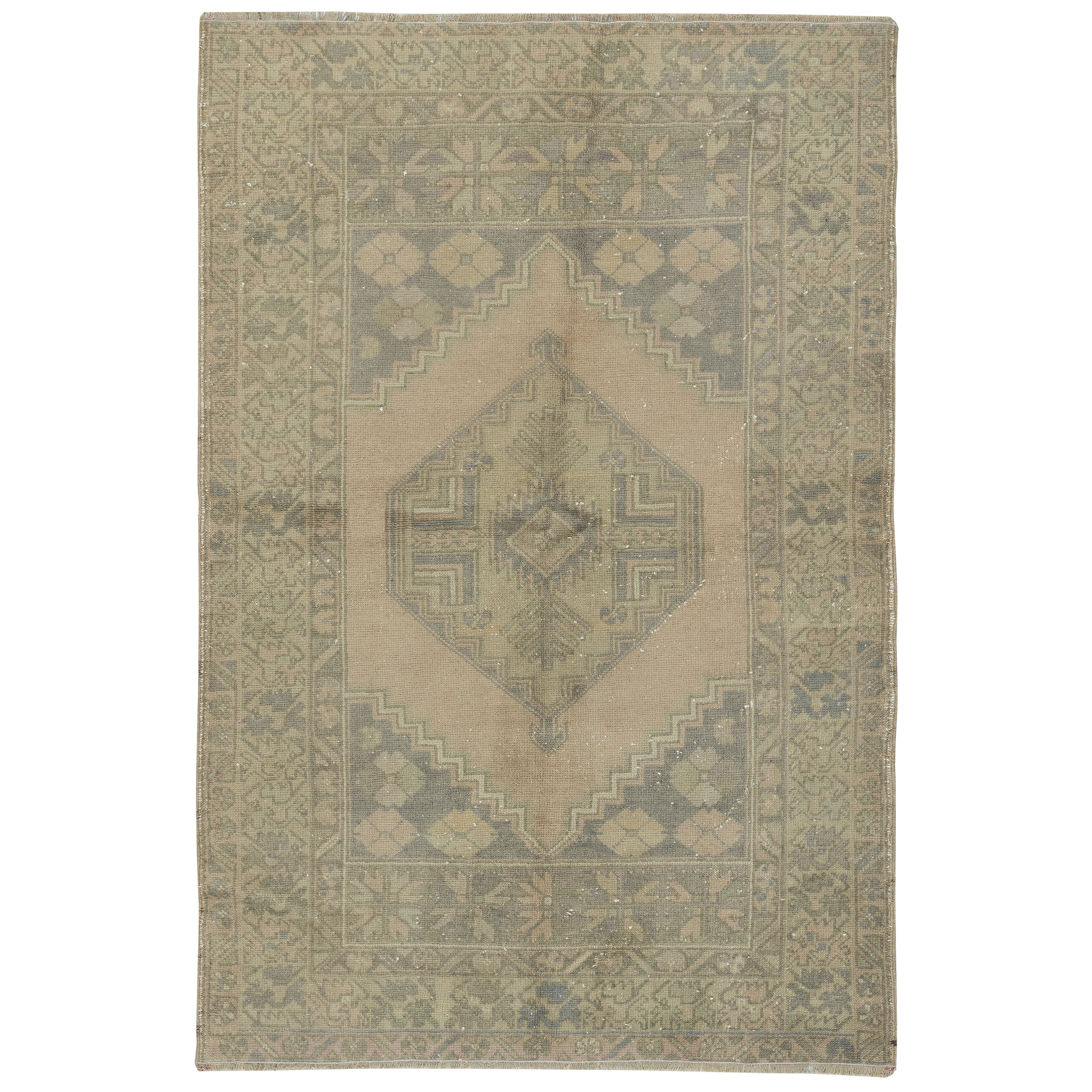 4x5.7 Ft Vintage Handmade Turkish Accent Rug with Neutral Colors, 100% Wool