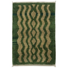 Tappeto Tulu turco contemporaneo fatto a mano 4x6 Ft con Zig Design in colore verde