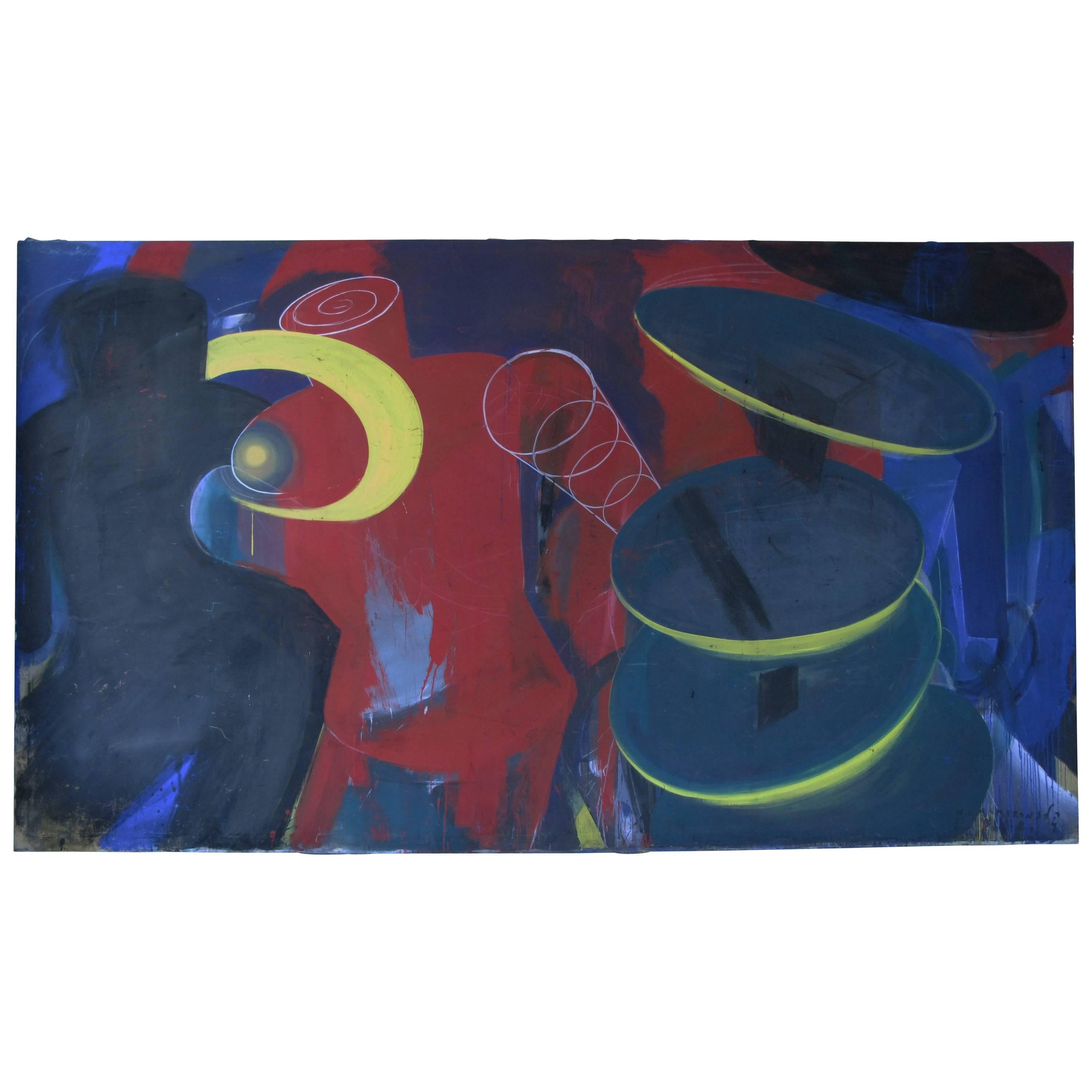Large Modern Painting in Oil and Pastel on Canvas by Gabriel Klasmer
