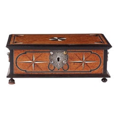 A highly refined Dutch-colonial Sri Lankan inlaid box with silver mounts