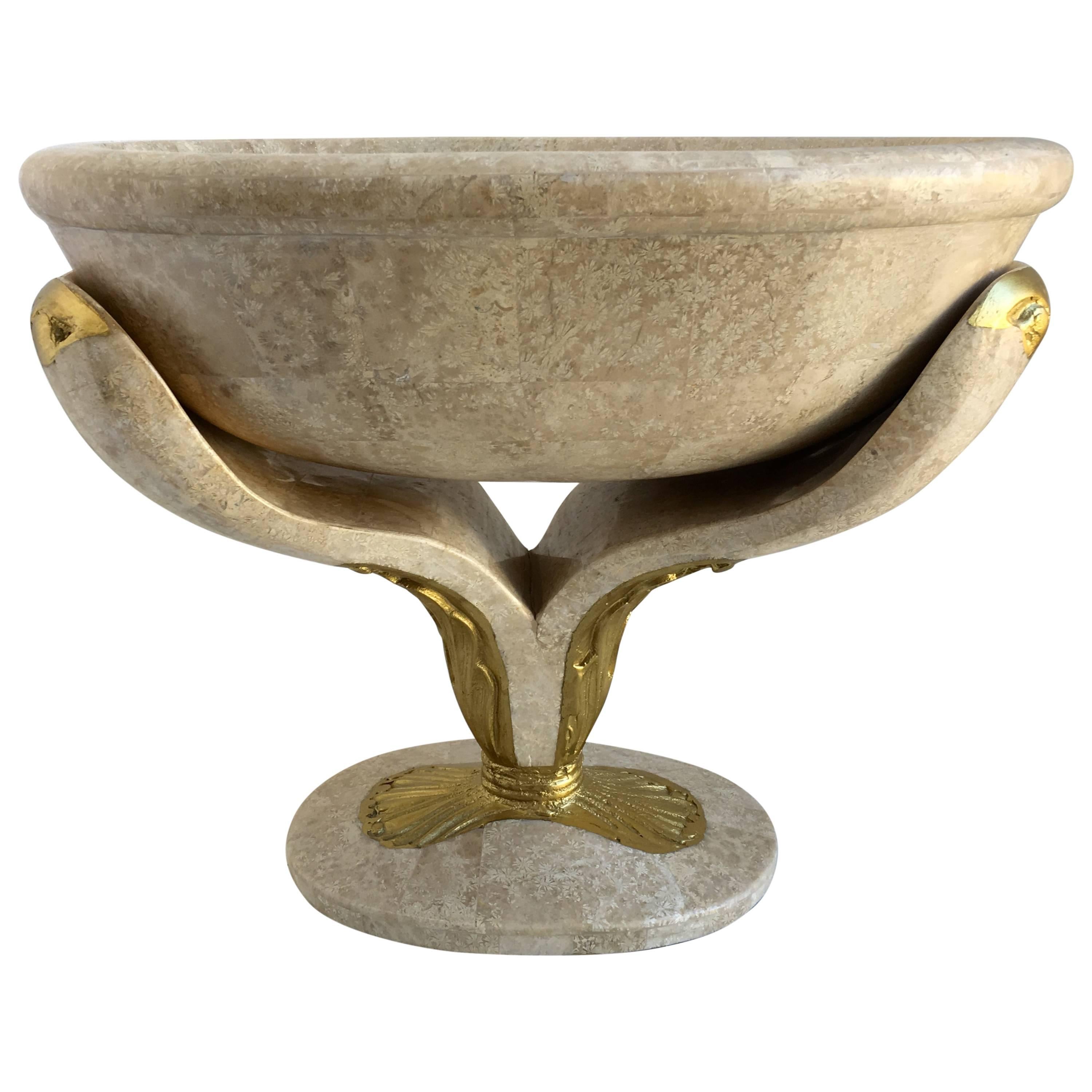 Maitland-Smith Style Tessellated Stone Centerpiece Urn