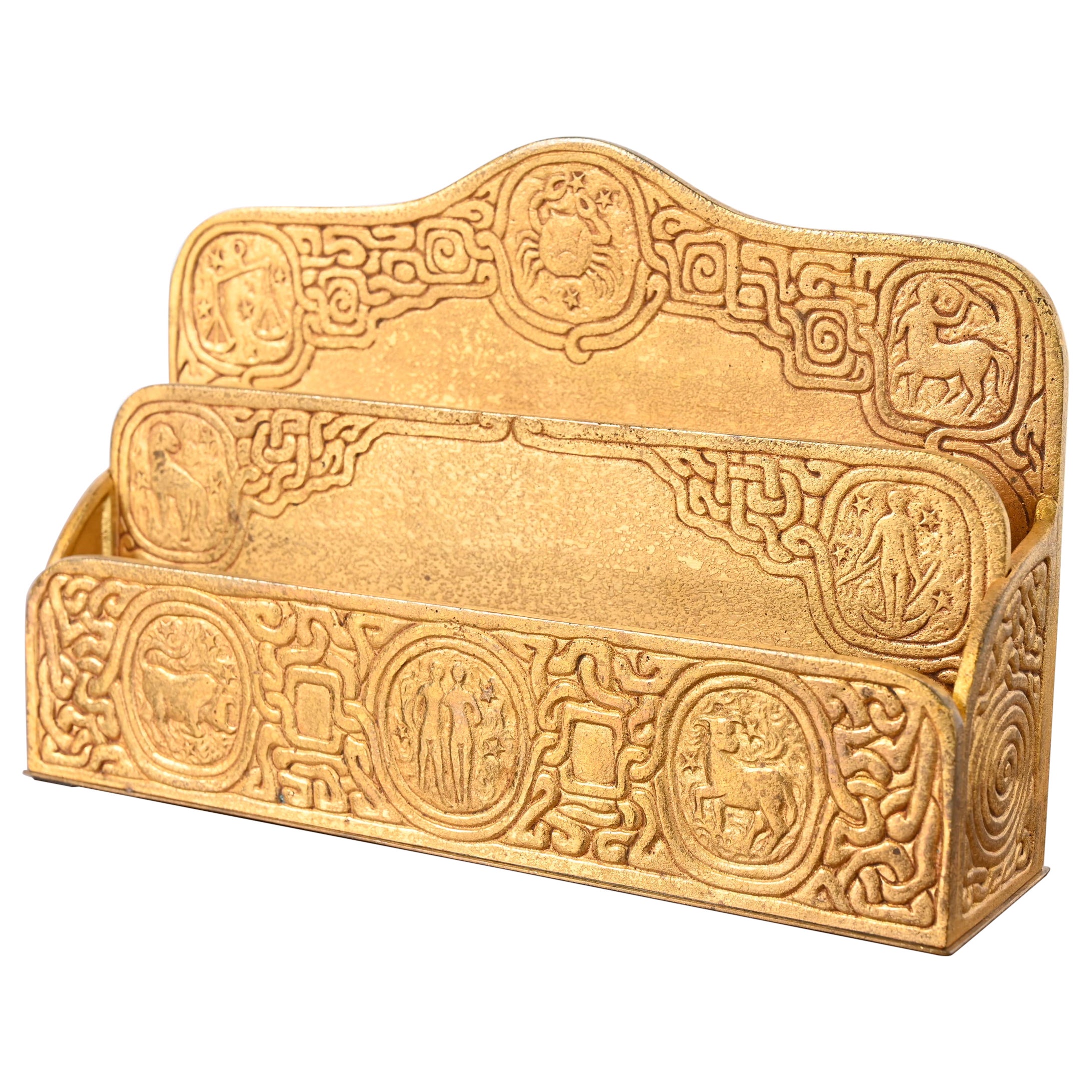 Tiffany Studios New York Zodiac Pattern Bronze Doré Letter Rack